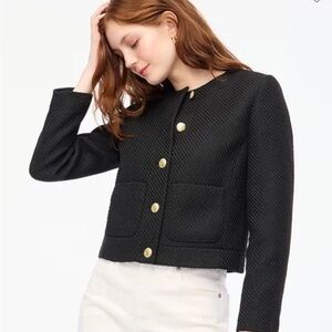 NEW J. Crew Black Tweed Cropped Blazer Lady Jacket with Gold Buttons